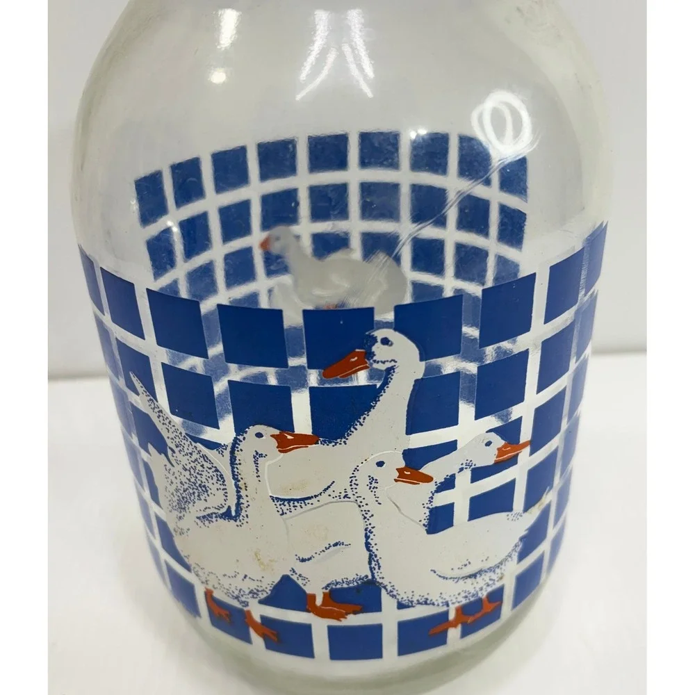 Vintage 1982 Carlton Glass‎ USA 3L Storage Jar Blue Grid Country Geese Canister